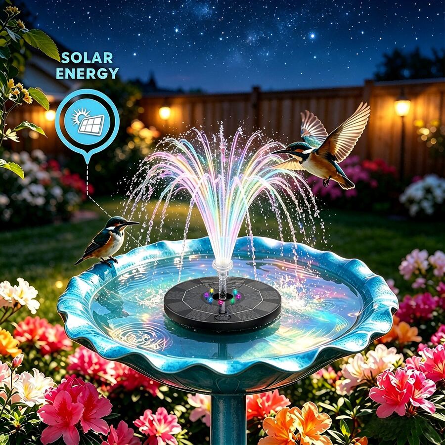 Outdoor Solar Fountain With Interchangeable Nozzles,Solar-Powered Floating Fountain Pump , DIY Solar Water Fountain Kit Natural Aesthetic, Easy Installation For Garden, Pond, Terrace, Pool, Courtyard & Rockery - 3W - View 1