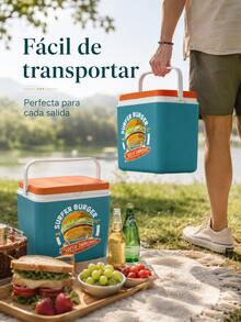Nevera portátil - La mejor nevera portátil pequeña para acampar, la playa o viajes al campo - 24L-30L - Caja isotérmica con estampado de hamburguesa - Ver 4