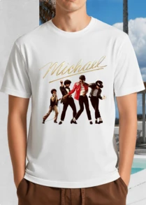 White Unisex T-Shirt With Michael J. Jackson Career Collage & Gold Signature - Evolution Of An Icon - White - View 11