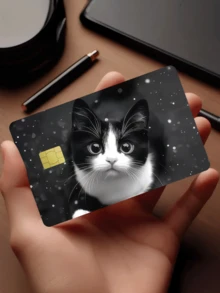 1pc Cute Cat Credit Card Sticker, Adorable Pet Party Birthday Gift, PVC Material Anti-Fingerprint Anti-Scratch Durable Skin, Suitable For Men, Women, Couples, Fits Small Chip Cards, Bank Cards, Credit Cards, Transportation Cards, Student ID Cards For DIY - Type a - View 6