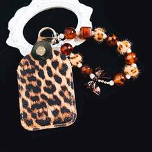 1pc Leopard Print Universal Car Key Cover Full Protection Anti-Drop Key Shell Transparent Window Soft Leather Portable Key Pouch Car Key Storage Bag With Fashion Beaded Wrist Strap Bow Pendant Car Interior Organizer Multi-Functional Highly Attractive Gift For Car Owners - one-size - View 6