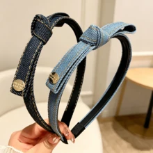 復古丹寧蝴蝶結設計，內側防滑齒款，牢固不移位，柔軟彈性框架，舒適全天佩戴髮箍頭帶 - 彩色 - 查看 2