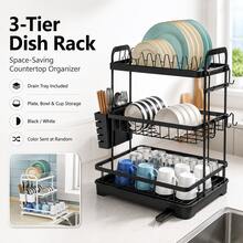 3-Tier Anti-Slip Tableware Storage Rack - Open Multi-Layer Gap Organizer Cart Base Tray (Classic Black/White Randomly Shipped) - View 1