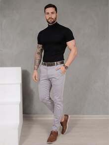 Men's Smart Casual Trousers In Premium Satin Fabric With Tailored Welt Pockets - 淺灰色 - 查看 4