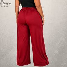 Women's Plus Size Wide Leg Palazzo Pants, Elegant, Formal, High Waist, Comfortable - Đỏ - Xem 2