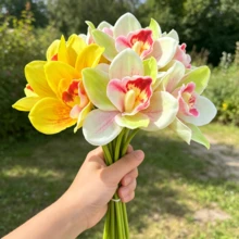 6pcs/Set New 6-Stem Long Stem Large Flower Orchid Artificial Flower Bouquet, High-End Home & Office Desktop Decor Faux Flowers - Multicolor - View 4