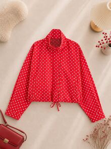 Polka Dot Stand Collar Long Sleeve Jacket, Suitable For Spring And Autumn - Red - View 1