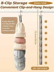 1pc Door Hanging Hat Rack - 8 Rotating Clip-On Hat Storage Bags, Foldable Hanging Storage Can Hold 8 Hats, Space-Saving, Suitable For Baseball Caps, Beanies, Swim Caps, Suitable For Wardrobe, Bedroom, Door (Grey And Black) - Multicolor - View 2