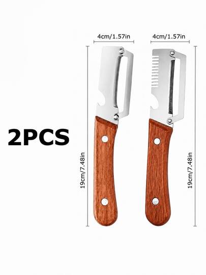 2pcs/1pc Multifunctional Heavy Duty Stainless Steel Vegetable Peeler And Slicer, With Scallion Cutter, Featuring Straight Blade And Ergonomic Non-Slip Handle Kitchen Tool