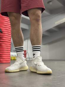 Nike Comfortable, Quick-Drying, Breathable Athletic Training Socks, Unisex Style, 3-Pack; Adidas Originals Classic Logo Athletic Basketball Mid-Calf Socks, Universal Style, Unisex. - White - View 4