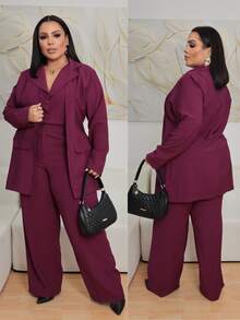 Conjunto Feminino Plus Size Alfaiataria Premium  – Blazer com Cropped Integrado + Calça - Vinho - Visão 1