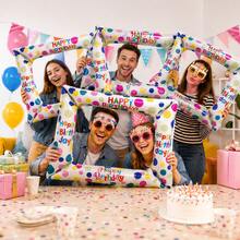 1/2/4pcs Colorful Photo Frame Props, Aluminum Foil Balloon Decoration Colorful Photo Frame Theme Birthday Wedding Party Photo, Happy Birthday Holiday Celebration, Size 59*50cm - Birthday Photo Frame - View 1