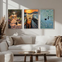 1pc Funny Black Cat Wall Art Set With Famous Paintings, Niche Healing Decor For Living Room Bedroom Study - Multicolor - View 6