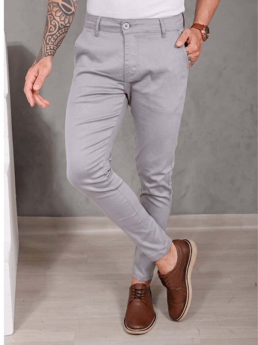 Men's Smart Casual Trousers In Premium Satin Fabric With Tailored Welt Pockets - 淺灰色 - 查看 1