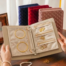 1pc Buckle Travel Jewelry Storage Bag, Velvet Material Necklace & Earring Storage Bag With Grid Compartments, Portable Zipper Jewelry Box Suitable For Travel Accessories Back To School - Multicolor - View 6