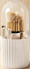 Scatola porta pennelli per il trucco con coperchio, organizer girevole a 360° per pennelli cosmetici, contenitore per cosmetici per bagno e toeletta, bianco - Visualizzare 7