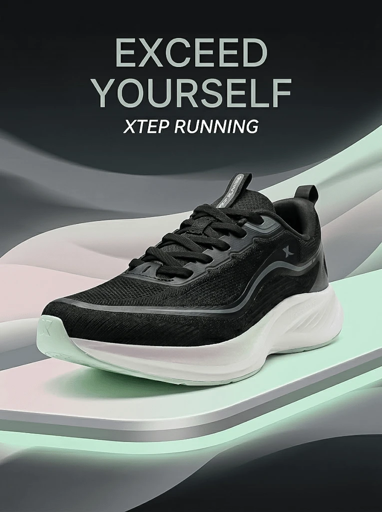 XTEP Cloud Wing ET | Tênis Oficiais Genuínos de Cano Baixo XTEP para Mulheres, Tênis Esportivos Confortáveis, Tênis Casuais, Tênis para Corrida com Amortecimento, Preto - Preto - Visão 1