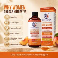 Liquid Morning Multivitamin + Hair Growth For Women 3 Bottles, Sugar-Free Peach Mango Liquid Vitamin With Biotin, Clinically Tested, Vitamins A C D E, Methyl B12, Zinc & Folate, Vegan Beauty Support, 15.22 Fl Oz - 3瓶 - 查看 5