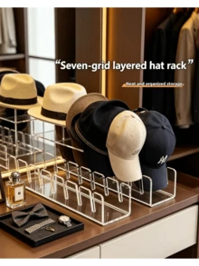 1/2/3/4 piezas Soporte acrílico transparente para gorras de béisbol sin instalación, puede sostener 14 gorras. Soporte para gorras, exhibidor de gorras, organizador de almacenamiento, adecuado para armario, dormitorio y tocador - transparente - Ver 2