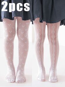 2 件装女童轻质镂空连裤袜，薄网眼丝袜，春夏 - 彩色 - 查看 10