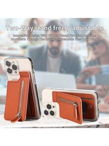PU Multi-Function Top & Bottom Opening Phone Card Holder 3M Adhesive Back Zipper Card Sleeve Card Slot Coin Holder Portable Gift Wallet - Multicolor - View 3