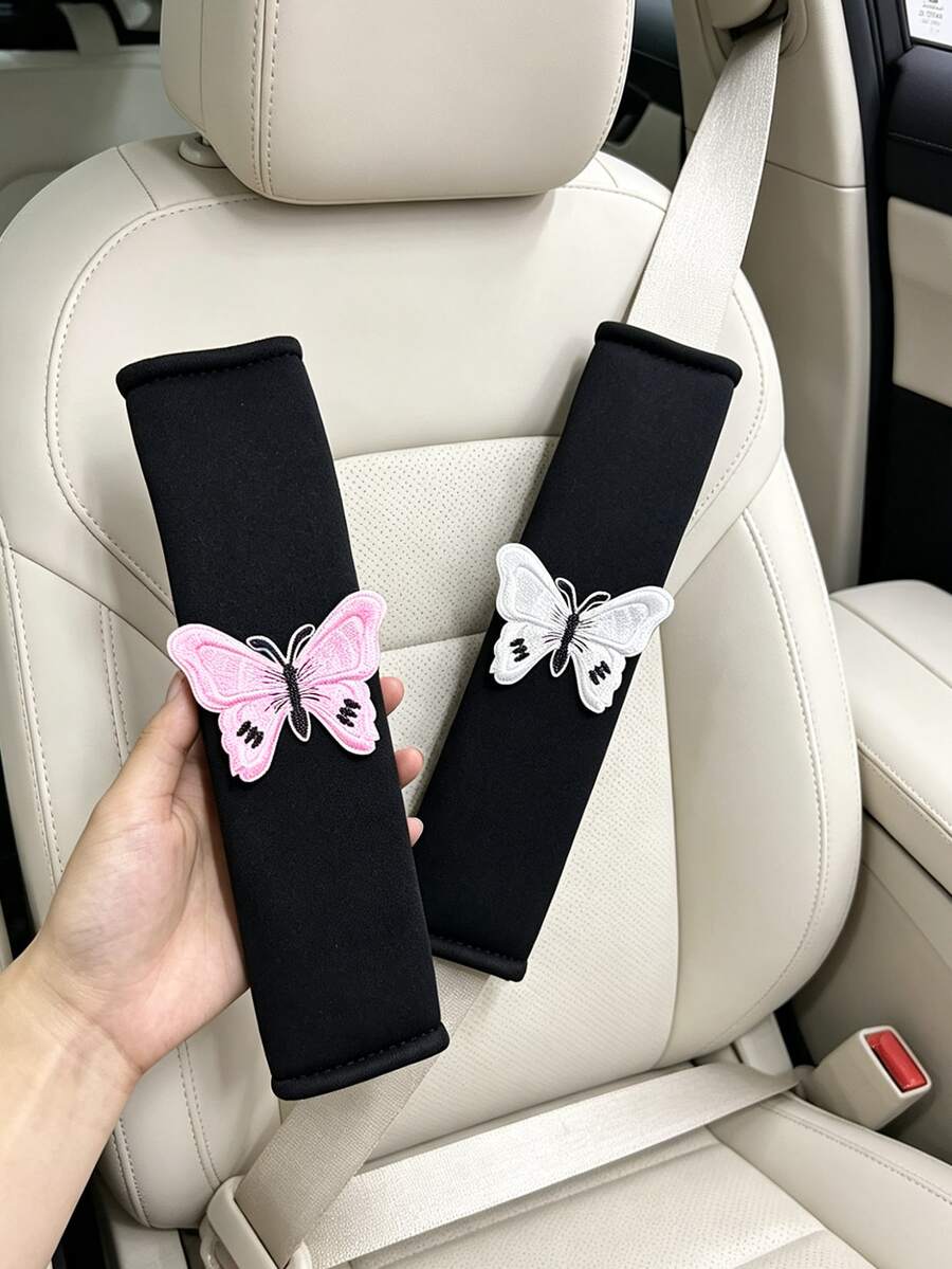 汽車安全帶肩部套 刺繡蝴蝶款 安全帶保護套 夏季冰絲防磨肩 車內裝飾 - A - 查看 1