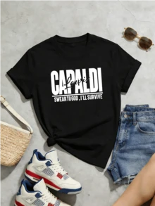 Camiseta de manga corta con cuello redondo suave y casual para mujer, estampado gráfico de Lewis Capaldi para primavera y verano. - Negro - Ver 5
