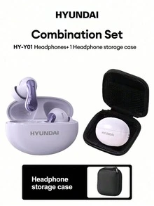 HYUNDAI 现代HY-Y01蓝牙耳机，半入耳式组合套装，带收纳盒，高清环绕立体声，灵敏麦克风，语音通话，LED电量显示，低延迟，长续航，舒适无线耳塞 - 多色+收納包 - 查看 4