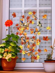 Autumn Maple Leaf Window Decal – Double-Sided Thanksgiving Branch With Bird And Nest, Removable Autumn Glass Door Sticker, Suitable For Home Bedroom Living Room Farmhouse Style Decor - Multicolor - View 5