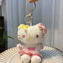 1pc Sanrio Pink, Blue, Black & White Impression School Uniform Hello Kitty Bag Charm, Plush Kitty Doll Gift - Multicolor - View 13