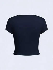 Camiseta de mujer de cuello redondo holgada de manga corta, con estampado de lazo de fresa pintado a mano en estilo retro americano dulce, adecuada para picnic de primavera, campus diario, c - Marina de - Ver 2