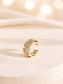 1pc Minimalist Gold Plated CZ Pave Ear Cuff, No Piercing Wide Band Ear Clip, Daily & Party Ear Accessory - Gold - View 2