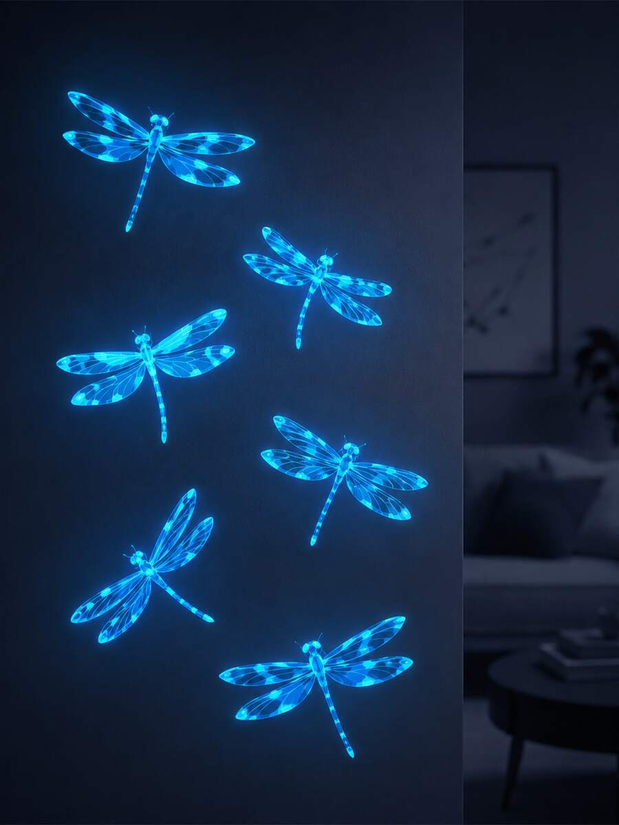 6/18/36pcs Glow-In-The-Dark Dragonfly Decorative Stickers, Fluorescent Dot Decorative Wall Decals For Children's Room Bedroom Background Wall Self-Adhesive Glowing Switch Stickers - YG-gPT103 - View 1