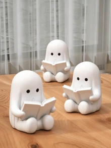 1 pièce Figurine de fantôme assis lisant mignonne, ornement de décoration de bureau adorable, convient pour le placement sur le bureau, la table de bureau, le porte-stylo, la décoration intérieure, le cadeau d'Halloween, le cadeau de la rentrée scolaire - ornements fantômes - Voir 5