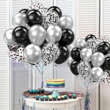 35pcs Black And Silver Grey 10-Inch Metallic Silver Black And Foil Sequin Balloons Set, Graduation And Birthday Party Decorations, Gift Party And Party Decor, Elegant Balloon Decoration - Style a - View 5