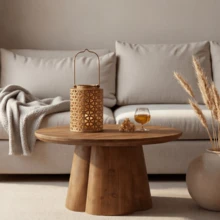 LITTLE TREE Coffee Table, Round Coffee Table For Living Room, Solid Wood Center Table, Small Farmhouse Coffee Table For Apartment Small Space, Brown - 棕色 - 查看 7