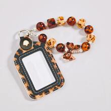 1pc Leopard Print Universal Car Key Cover Full Protection Anti-Drop Key Shell Transparent Window Soft Leather Portable Key Pouch Car Key Storage Bag With Fashion Beaded Wrist Strap Bow Pendant Car Interior Organizer Multi-Functional Highly Attractive Gift For Car Owners - one-size - View 11