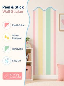 SUPSTICKER 1片馬卡龍波浪邊條紋半牆貼，可移除PVC自黏式壁紙，適合兒童房臥室，17.71x35.43/47.24英吋 - 彩色 - 查看 10