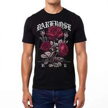 Camiseta de manga corta para hombre con estampado de rosas, estilo casual y versátil, corte holgado, camiseta estampada, camiseta de cuello redondo estilo urbano para - Negro - Ver 1
