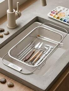 Expandable Stainless Steel Over-The-Sink Drain Basket, Adjustable Colander Strainer For Fruits, Vegetables & Dishes, Kitchen Accessories Home Gadgets, Camping Essentials For BBQ, Summer Essentials For Outdoor & Picnic - One Size - View 2