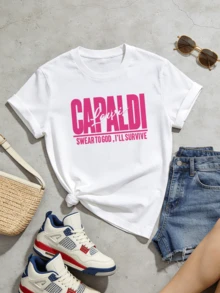 Camiseta de manga corta con cuello redondo suave y casual para mujer, estampado gráfico de la canción de Pink Lewis Capaldi, ideal para primavera y verano. - Blanco - Ver 5