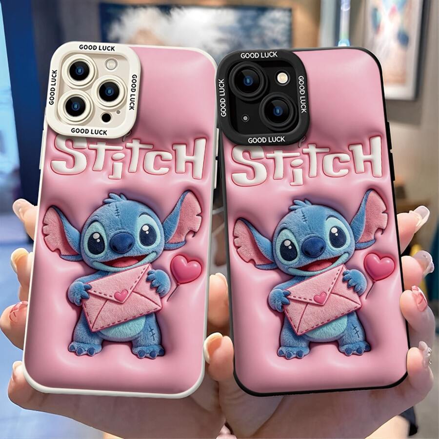 Disney Lilo & Stitch Phone Case - Stitch Holding A Pink Envelope And Heart Balloon, With Raised "Stitch" Lettering On A Pink Background, Compatible With IPhone 17, 16, 15, 14, 13, 12, 11 Pro Series And Galaxy S22, S23, S24, S25 Models, Ideal For Birthdays, Holidays, Anniversaries, Graduation Gifts, Or Any Special Occasion To Surprise Family, Friends, Classmates, And Loved Ones. - trắng - Xem 1
