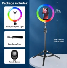 AXNEN 10-Inch RGB Ring Light, Suitable For Tripod And Remote Control, 39 Color Modes And Stepless Brightness/Speed Adjustment, Applicable For Live Streaming, Video Recording, Makeup And Photography - Multicolor - View 13