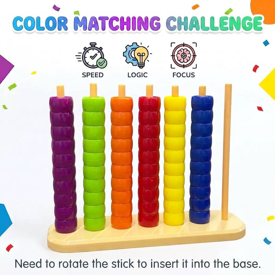 Color Matching Stacking Puzzle Game, Color Stacking Challenge, Educational Family Board Game, Quick Pattern Challenge, Two-Player Board Game Set, Early Education Color Sorting Toy, Screenless Brain Puzzle Toy, Kindergarten Learning Aid - 彩色 - 查看 1