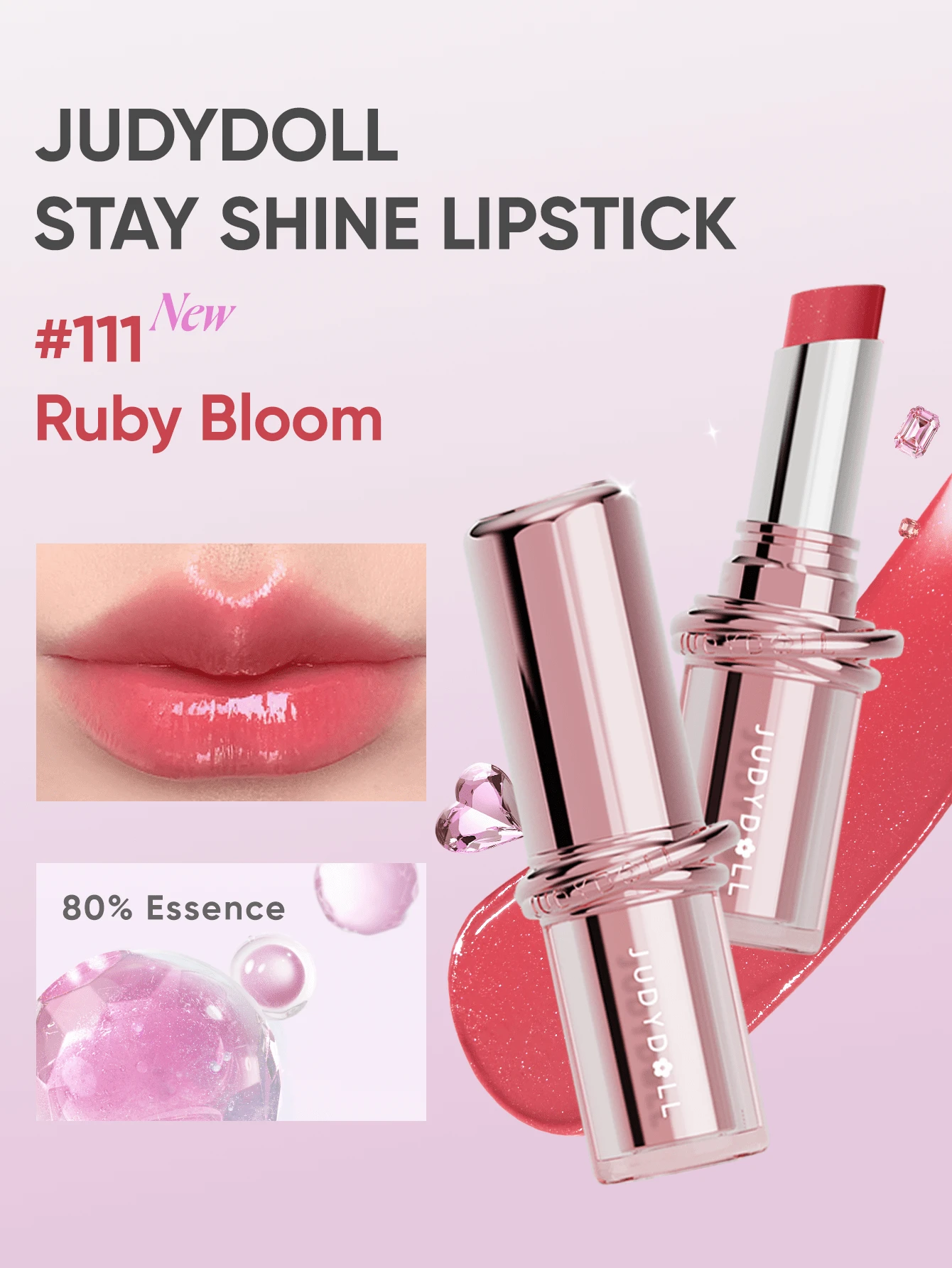 JUDYDOLL STAY SHINE 唇膏 長效水感精華唇釉 含有 PDRN 不沾杯 妝容 - 111 Ruby Bloom - 查看 1