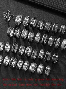 5/10/20pcs Anillos de acero inoxidable de moda con relieve romano, juego de anillos mate unisex, adecuado para uso diario, decoración de vacaciones, estilo aleatorio - Negro - Ver 4