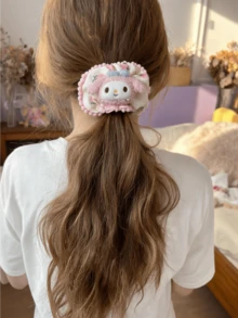 Miniso Sanrio Plush Scrunchie Soft Stretchy Comfortable Lightweight For Girls Women Daily School Gift Includes Hair Band Ponytail Holder - Style2 - View 4