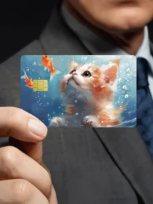 1pc Cute Cat Credit Card Sticker Protector, Fish Tank Pet Party Birthday Gift PVC Material Anti-Fingerprint Anti-Scratch Wear-Resistant Skin, Suitable For Men, Women, Couples, Small Chip Card, Bank Card Decoration Sticker, Credit Card, Transportation Card, Student Campus Card DIY - Type a - View 7
