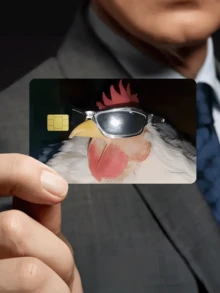 1pc Fashion Glasses Rooster Credit Card Sticker Protector, Hip-Hop Rock Party Birthday Gift PVC Material Anti-Fingerprint Anti-Scratch Wear-Resistant Skin, Suitable For Men, Women, Couples, Small Chip Card, Bank Card, Credit Card, Transportation Card, Student Campus Card DIY - Type a - View 6