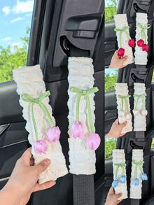 鬱金香花紋汽車安全帶肩墊，創意汽車安全帶保護套，適用於四季，女性汽車配件 - 鬱金香 - 查看 2